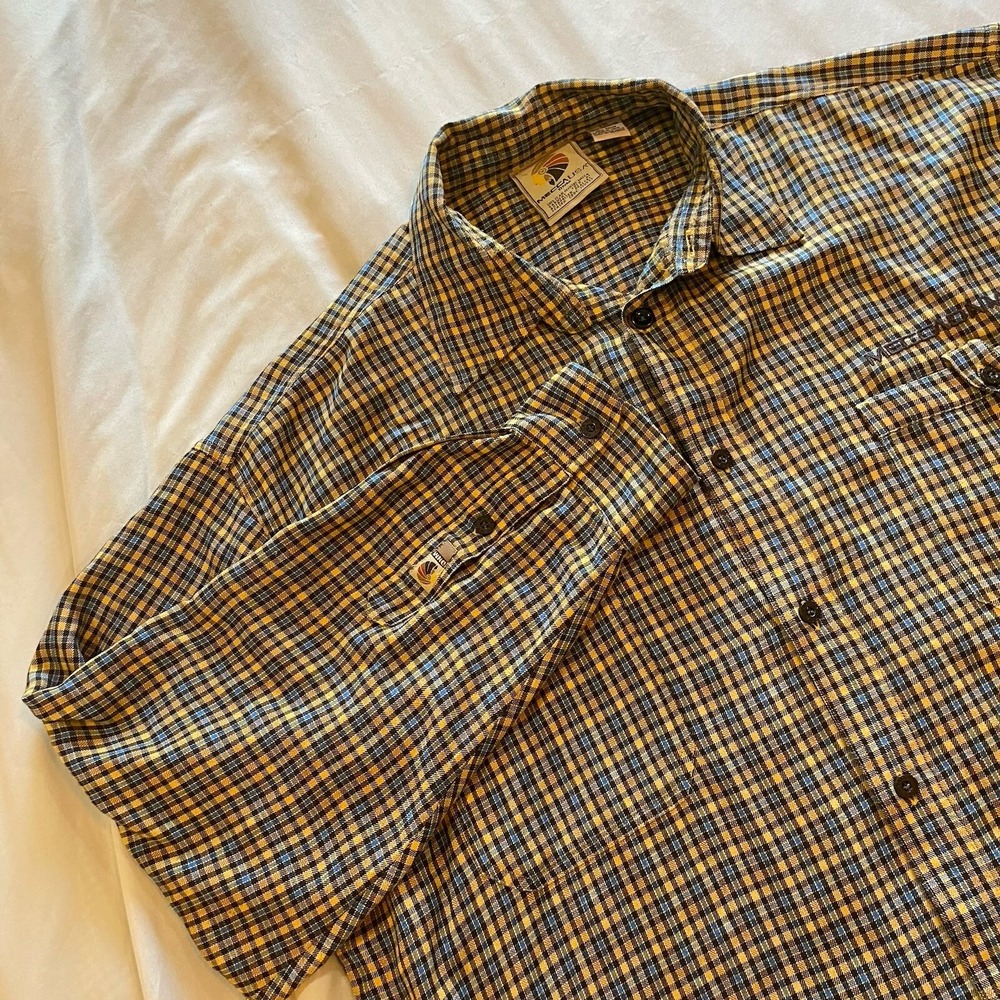 Vtg‎ Mecca USA DNM Men's Sz XXL Long Sleeve Blue Brown Yellow Flannel Shirt